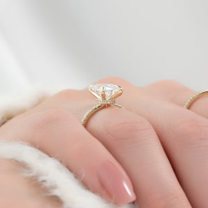 The Pave Nelly Set With A 2 Carat Elongated Cushion Moissanite
