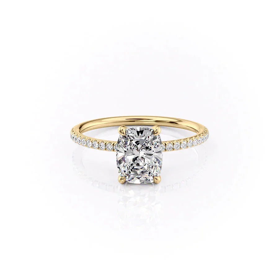 The Pave Crown Kamellie Set With A 2 Carat Elongated Cushion Moissanite