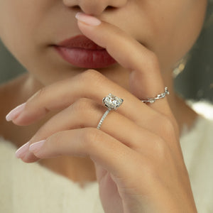 The Pave Crown Kamellie Set With A 1.5 Carat Cushion Lab Diamond