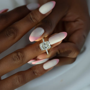 The Pave Crown Kamellie Set With A 1.5 Carat Elongated Cushion Lab Diamond