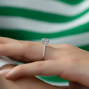 The Pave Crown Kamellie Set With A 1.5 Carat Elongated Cushion Lab Diamond
