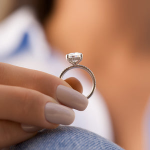 The Pave Crown Kamellie Set With A 1.5 Carat Elongated Cushion Lab Diamond