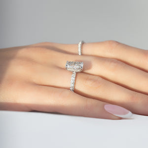 The Pave Crown Kamellie Set With A 1.5 Carat Elongated Cushion Lab Diamond