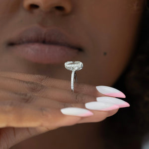 The Pave Crown Kamellie Set With A 1.5 Carat Elongated Cushion Lab Diamond