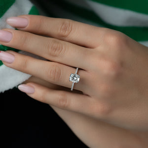 The Pave Crown Kamellie Set With A 1.5 Carat Elongated Cushion Lab Diamond