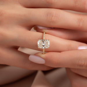 The Pave Crown Kamellie Set With A 2 Carat Elongated Cushion Lab Diamond