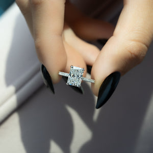 The Pave Crown Kamellie Set With A 1.5 Carat Radiant Lab Diamond