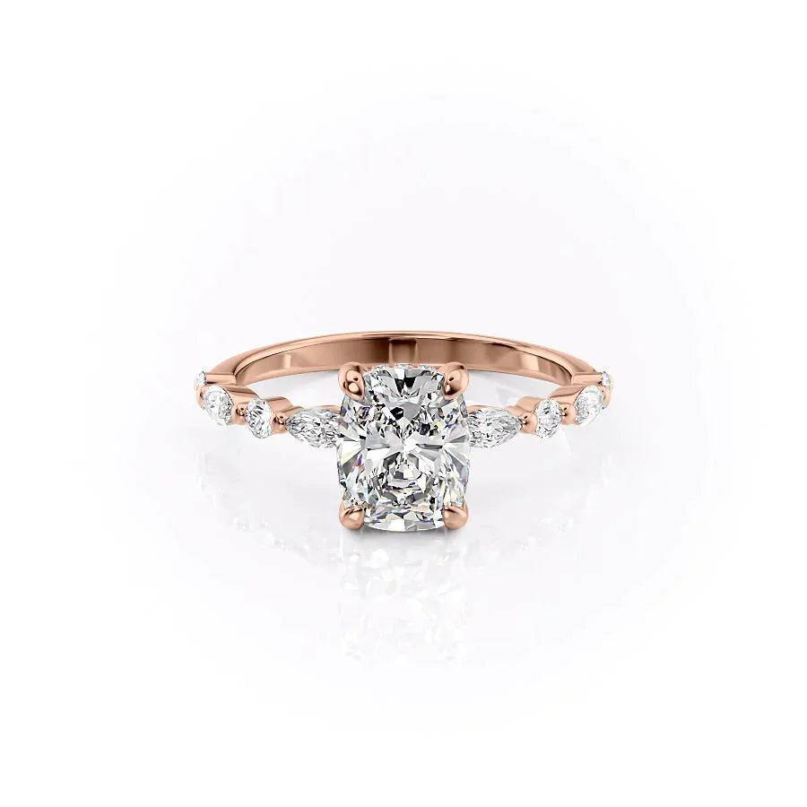 The Lindsey Set With A 4 Carat Elongated Cushion Moissanite