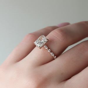 The Lindsey Set With A 4 Carat Elongated Cushion Moissanite