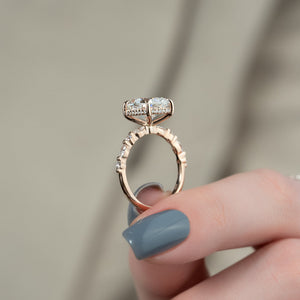 The Lindsey Set With A 4 Carat Elongated Cushion Moissanite