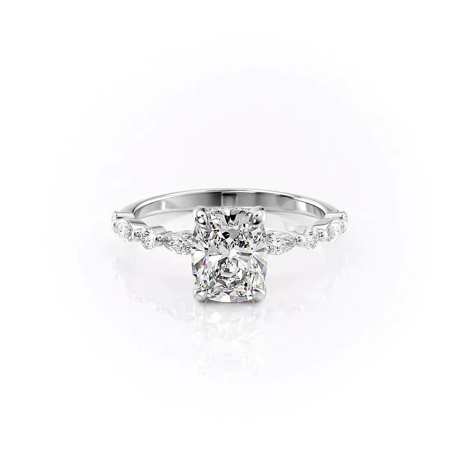The Lindsey Set With A 5 Carat Elongated Cushion Moissanite