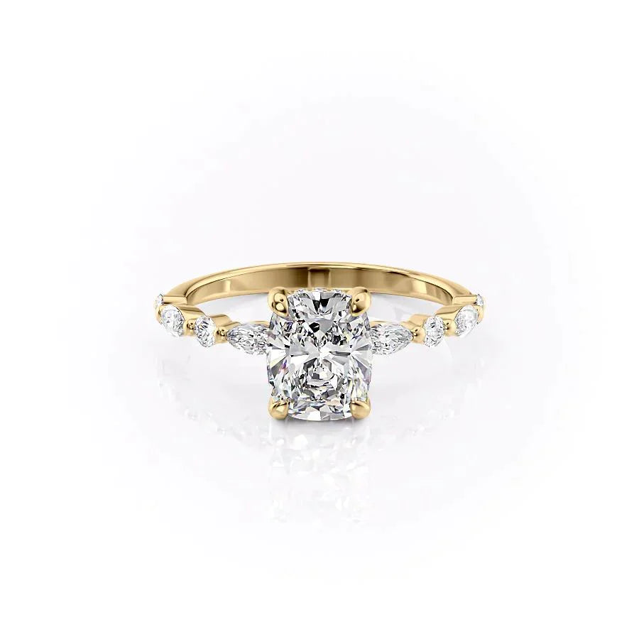 The Lindsey Set With A 4 Carat Elongated Cushion Moissanite