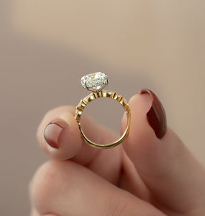 The Lindsey Set With A 3 Carat Elongated Cushion Moissanite
