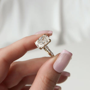The Lindsey Set With A 3 Carat Elongated Cushion Moissanite