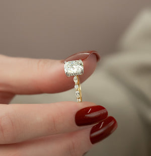 The Lindsey Set With A 3 Carat Elongated Cushion Moissanite