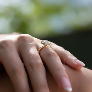 The Lindsey Set With A 3 Carat Elongated Cushion Moissanite