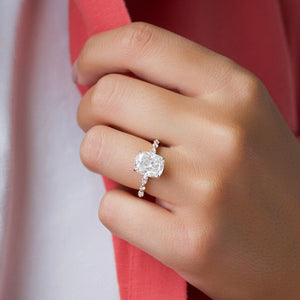 The Lindsey Set With A 3 Carat Elongated Cushion Moissanite