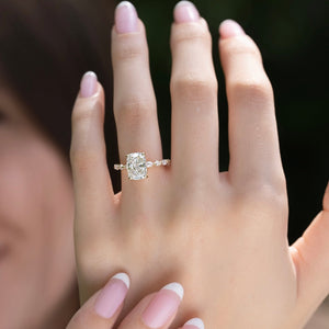 The Lindsey Set With A 3 Carat Elongated Cushion Moissanite