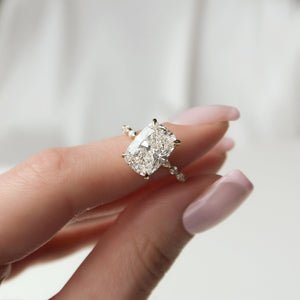 The Lindsey Set With A 3 Carat Elongated Cushion Moissanite