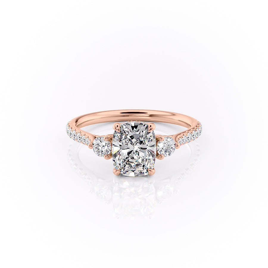 The Pave Lia Set With A 3 Carat Elongated Cushion Lab Diamond