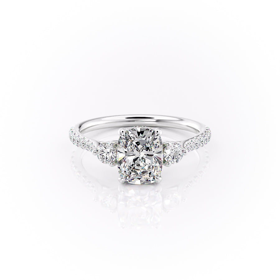 The Pave Lia Set With A 3 Carat Elongated Cushion Moissanite