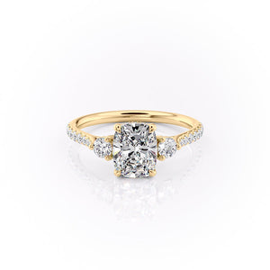 The Pave Lia Set With A 2.5 Carat Elongated Cushion Lab Diamond