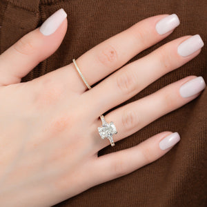 The Pave Liv Set With A 5 Carat Elongated Cushion Moissanite