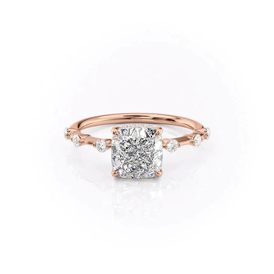 The Hidden Halo Penelope Set With A 2 Carat Cushion Moissanite
