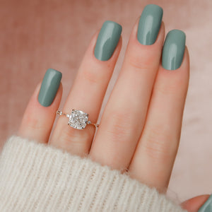 The Hidden Halo Penelope Set With A 2 Carat Cushion Moissanite