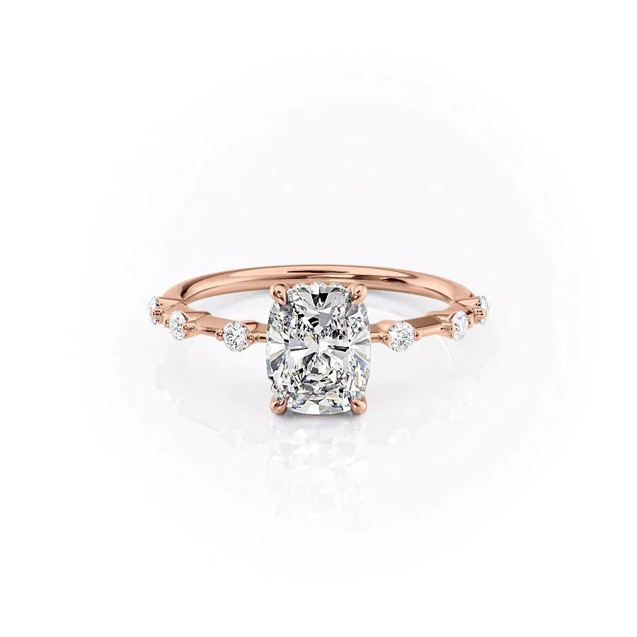The Hidden Halo Penelope Set With A 2 Carat Elongated Cushion Moissanite