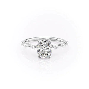 The Hidden Halo Penelope Set With A 1 Carat Elongated Cushion Moissanite