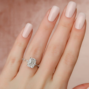 The Hidden Halo Penelope Set With A 1 Carat Elongated Cushion Lab Diamond