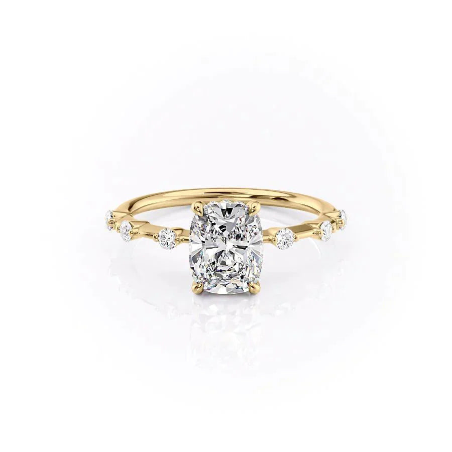 The Hidden Halo Penelope Set With A 1 Carat Elongated Cushion Moissanite