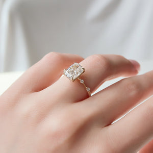 The Hidden Halo Penelope Set With A 2 Carat Elongated Cushion Moissanite