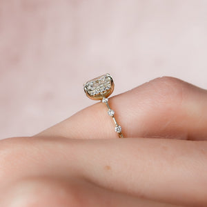 The Hidden Halo Penelope Set With A 2 Carat Elongated Cushion Moissanite