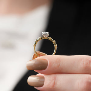 The Hidden Halo Penelope Set With A 2 Carat Elongated Cushion Moissanite