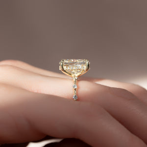 The Hidden Halo Penelope Set With A 2 Carat Elongated Cushion Moissanite