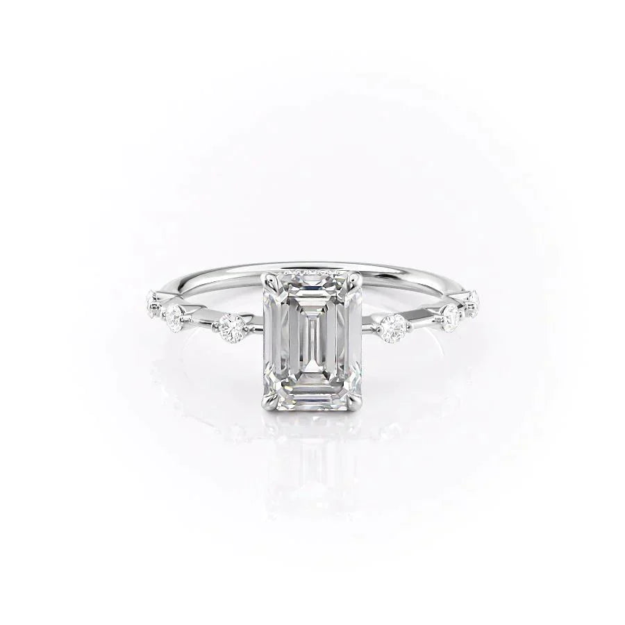 The Hidden Halo Penelope Set With A 4 Carat Emerald Moissanite