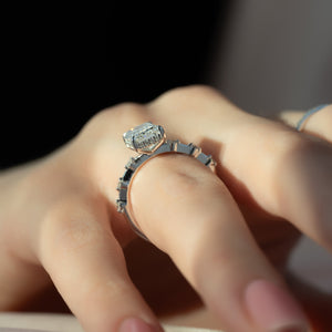 The Hidden Halo Penelope Set With A 1 Carat Emerald Moissanite