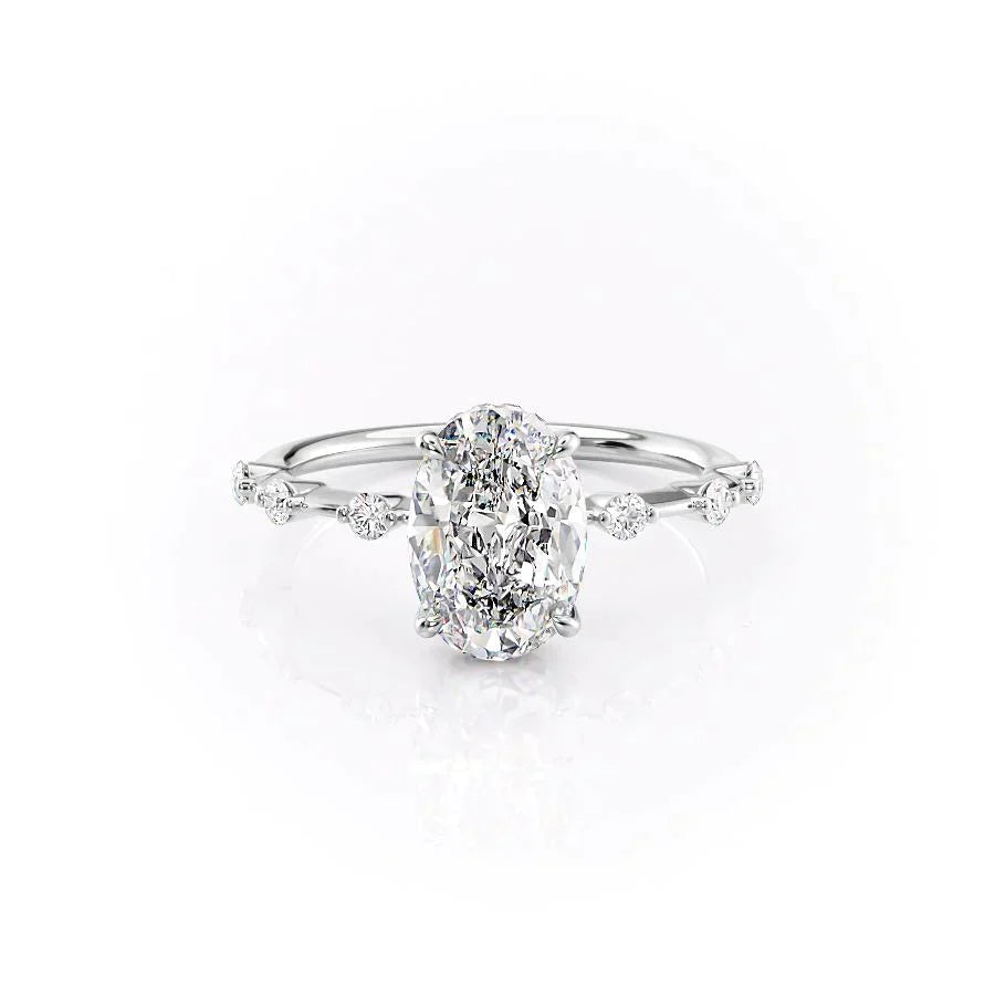 The Hidden Halo Penelope Set With A 5 Carat Oval Moissanite