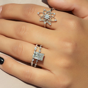 The Hidden Halo Penelope Set With A 3 Carat Radiant Moissanite