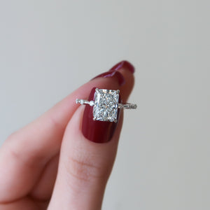 The Hidden Halo Penelope Set With A 3 Carat Radiant Moissanite