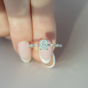 The Hidden Halo Penelope Set With A 3 Carat Radiant Moissanite