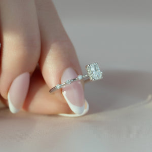 The Hidden Halo Penelope Set With A 3 Carat Radiant Moissanite