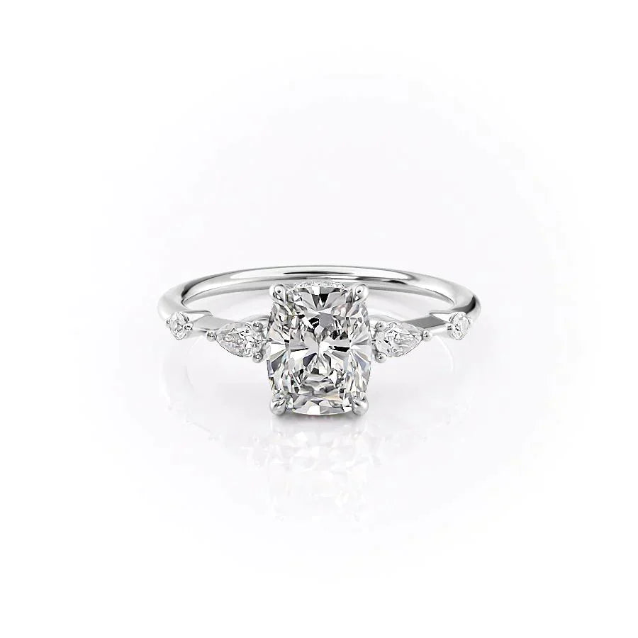 The Naomi Set With A 2.5 Carat Elongated Cushion Lab Diamond