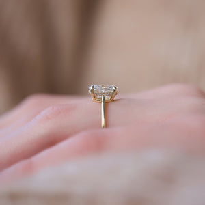 The Maia Set With A 2 Carat Elongated Cushion Moissanite