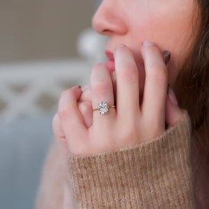 The Maia Set With A 2 Carat Elongated Cushion Moissanite