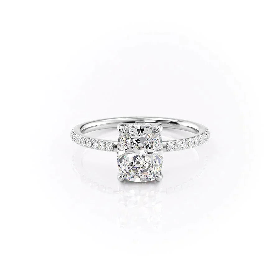 The Mandy Set With A 4 Carat Elongated Cushion Moissanite