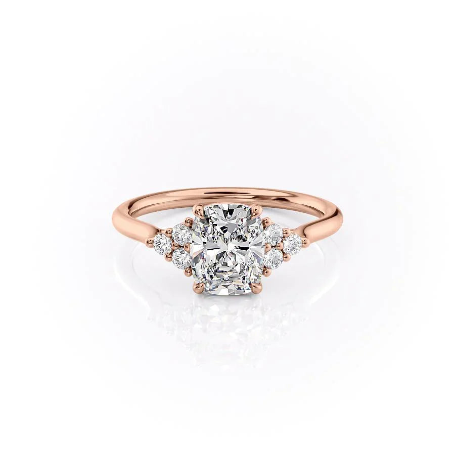 The Scarlett Set With A 4 Carat Elongated Cushion Moissanite