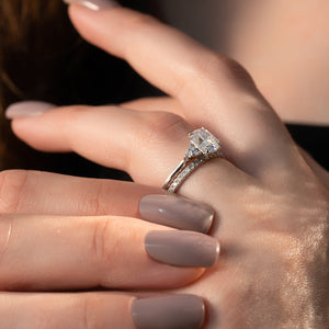 The Scarlett Set With A 2 Carat Elongated Cushion Moissanite